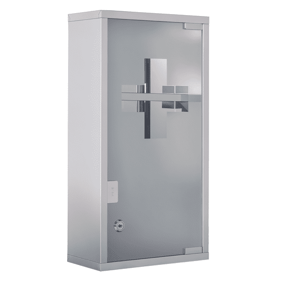 CoSoTower Wall Mount Medicine Cabinet Bathroom Cabinet with 2 Shelves, Stainless Steel Frame and Glass Door, Lockable with 2 Keys