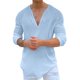 thumbnail image 1 of Hombres Primavera Verano Casual T Shirt Color Sólido Manga Larga Cuello en V Camisas Loose Fit Tops, 1 of 5