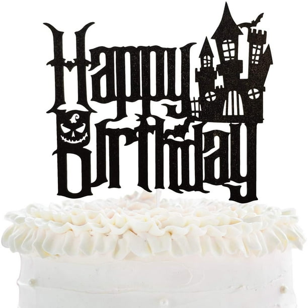 Spooky Happy Birthday Cake Topper - Halloween Haunted House Black Glitter  Cake Topper - Cartoon Kids Birthday Party Friday The 13th Party Cake  Derocation 