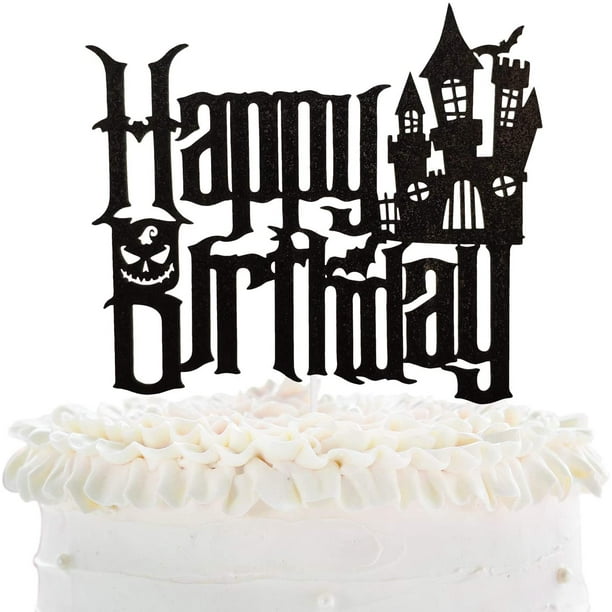 Spooky Happy Birthday Cake Topper - Halloween Haunted House Black Glitter Cake Topper - Cartoon Kids Birthday Party Friday The 13th Party Cake Derocation Spooky Happy Birthday Cake Topper - Halloween Haunted House Black Glitter Cake Topper - Cartoon Kids Birthday Party Friday The 13th Party Cake Derocation