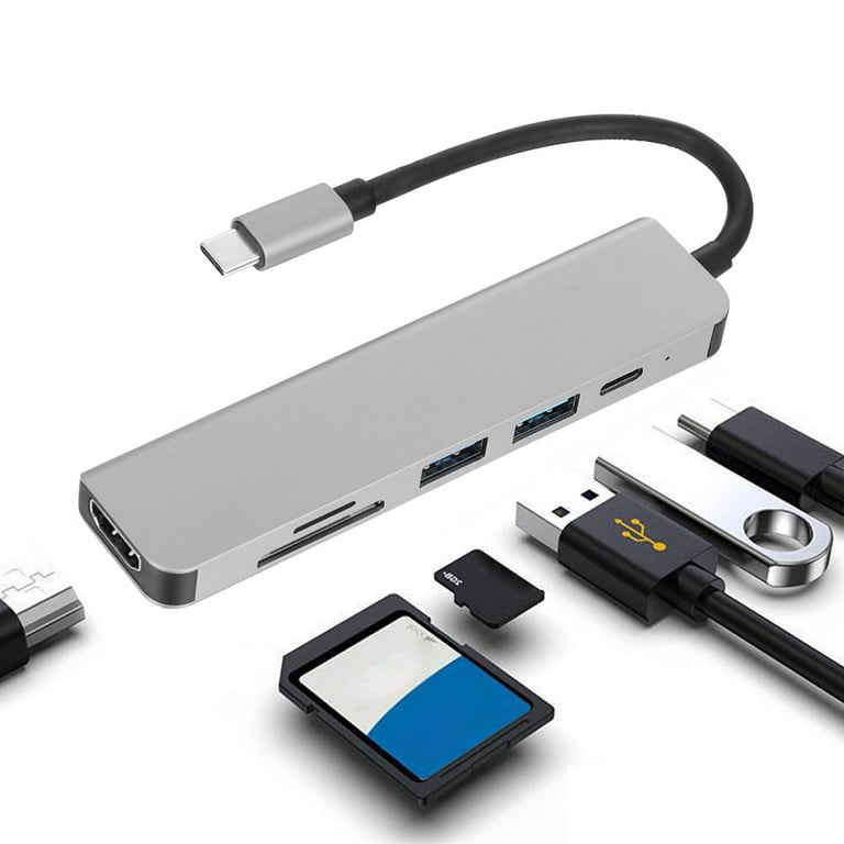 Bil zoom Perle HOTBEST 6in1 Type-C Hub USB-C Adapter HDMI 4K Multiport Card Reader Dual  for MacBook Pro - Walmart.com