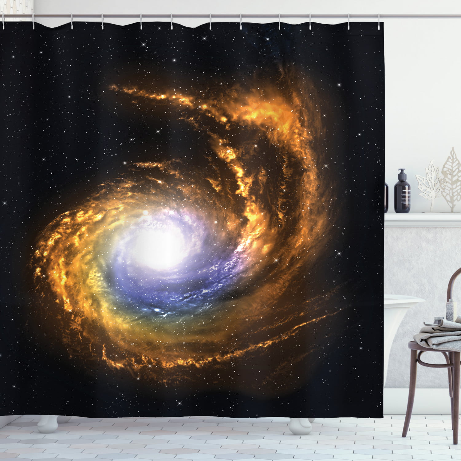 Colourful Spiral Galaxy Space Stars Shower Curtain Liner Waterproof Fabric Hooks 