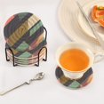 thumbnail image 3 of Yayeee 6 PCS Drink Coasters with Holder Set Woven Absorbent Round Tabletop Hot Pad, Green Geometric, 3 of 7