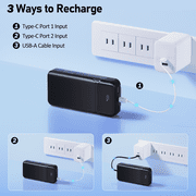 49800mAh Power Bank Portable Charger with Built in Cables,4 Outputs 3 Inputs 22.5W Fast Charging with LED Display Battery Pack Compatible for iPhone Charger-Camping,Hiking,Travel Essentials(Black)