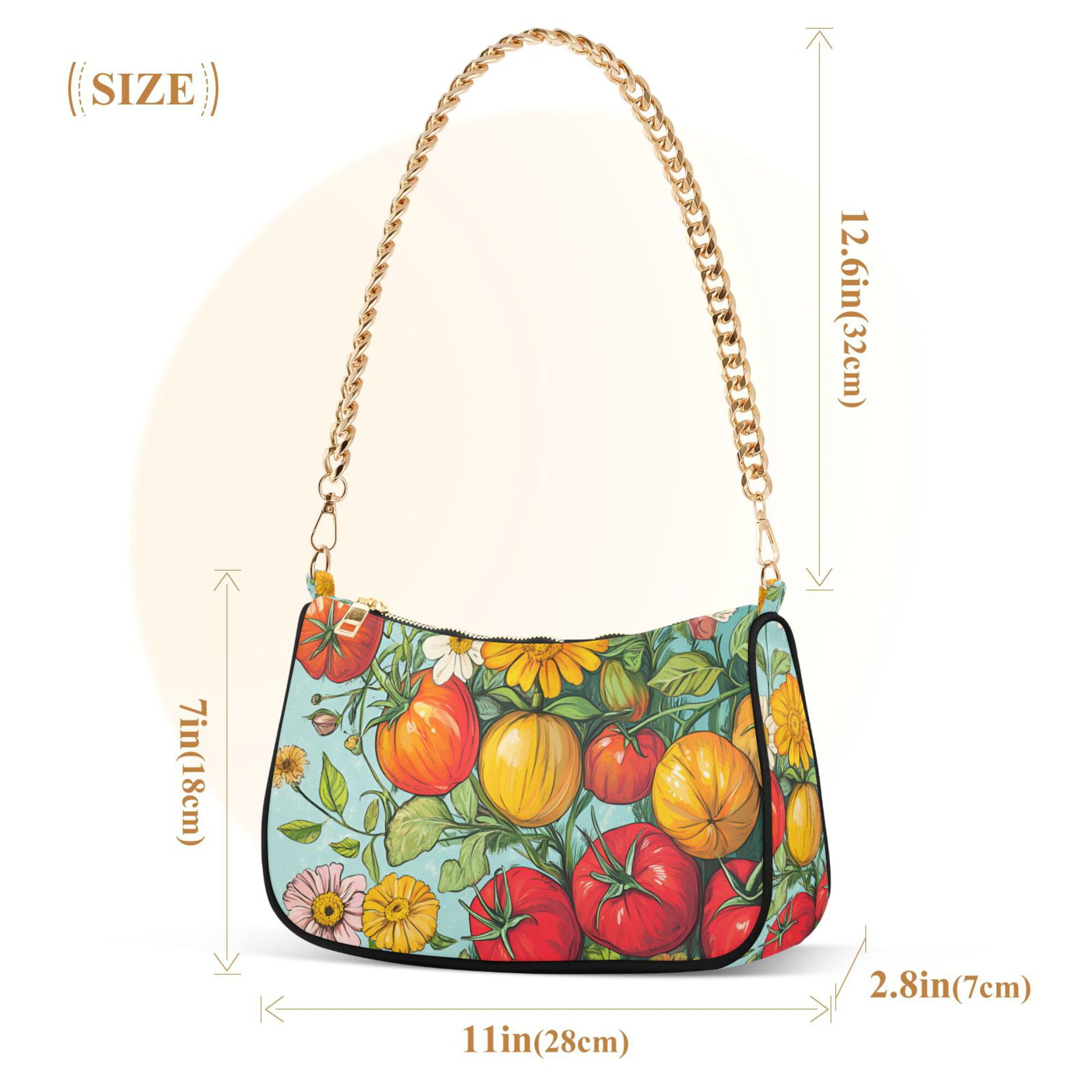 FORMRS Womens Shoulder Bag with Chain Strap Clutch Purse Cute Tote Handbag, Vibrant Tomatoes