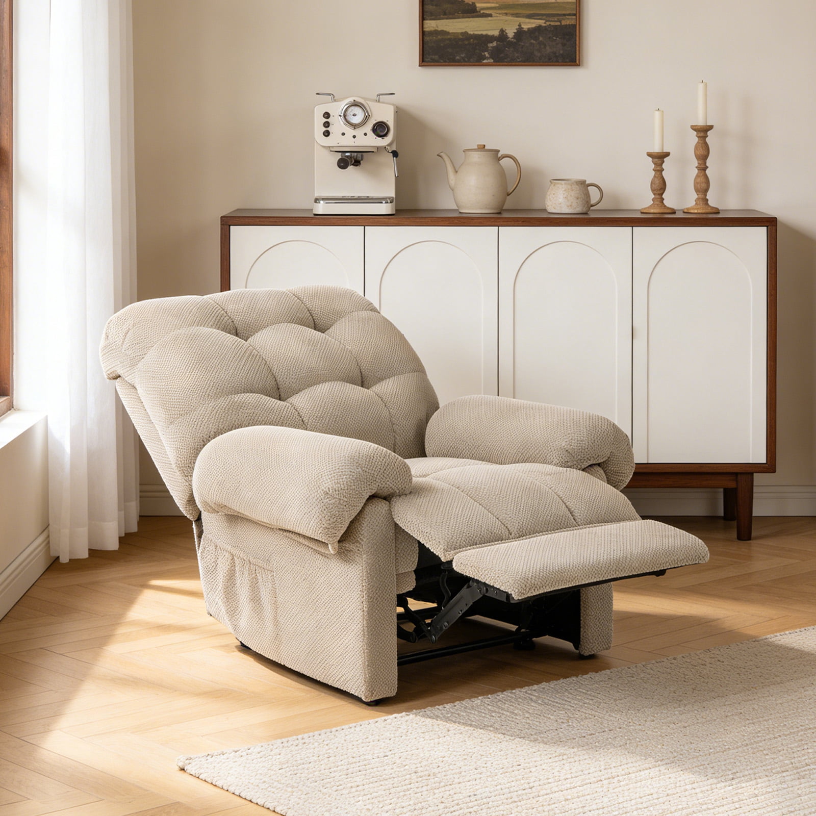 MOONMISS Recliner Chair, Comfortable Lay-Flat Sofa for Living Room, Beige