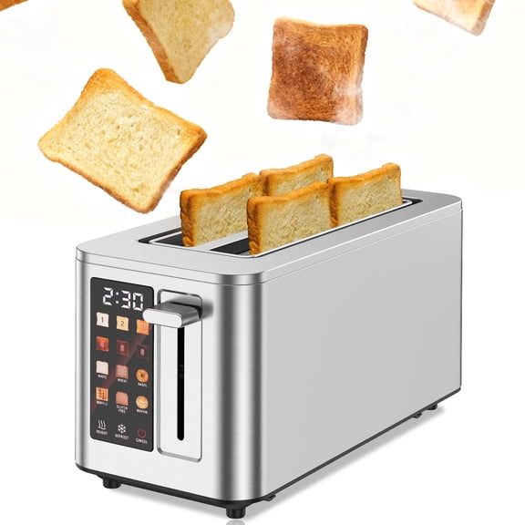 Touch Screen 4-Slice Toaster, Digital LCD Toaster with 4 Bread Types, 4 Shade Settings, Extra-Wide 1.5" Slots, 1400W