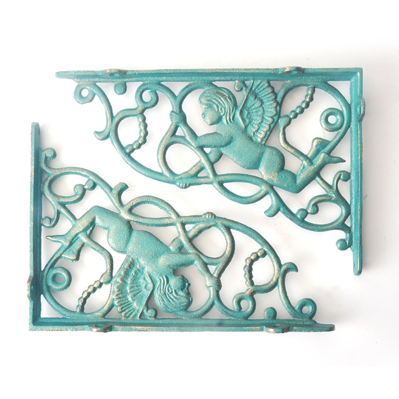 2x Vintage Style Rustic Metal Wall Mounted Triangle Shelf Brackets Decorative