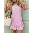 thumbnail image 5 of Women'S Striped Print Sleeveless Ruffle Tunic Dress Summer Swing Flowy Mini Dresses Pink M, 5 of 9