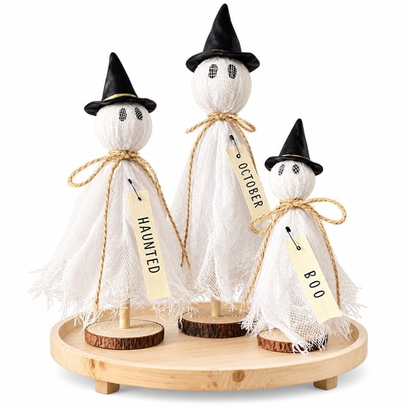 Rustic Halloween Ghost Centerpiece with Wooden Base 3 Pack