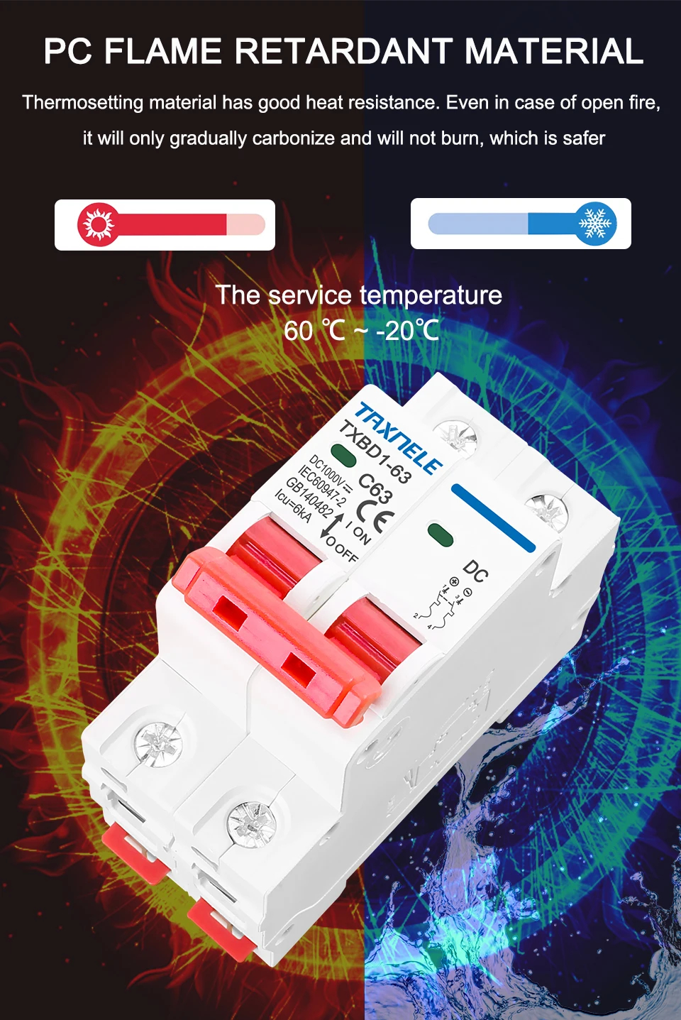 DC 1000V 2P Solar Mini DC Circuit Breaker Battery Switch 6A 10A 16A 20A 25A 32A 40A 50A 63A DC MCB for Photovoltaic PV System