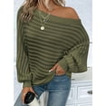 thumbnail image 2 of Womens Fall Sweaters Off the Shoulder Batwing Sleeve Textured Knit Tops Oversized One Shoulder Sweater  Green L, 2 of 8