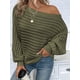 thumbnail image 4 of Suéteres de Otoño para Mujer, Hombros Descubiertos, Mangas Murciélago, Tops de Punto Texturizados, Suéter Extragrande de un Solo Hombro. Verde L, 4 of 10