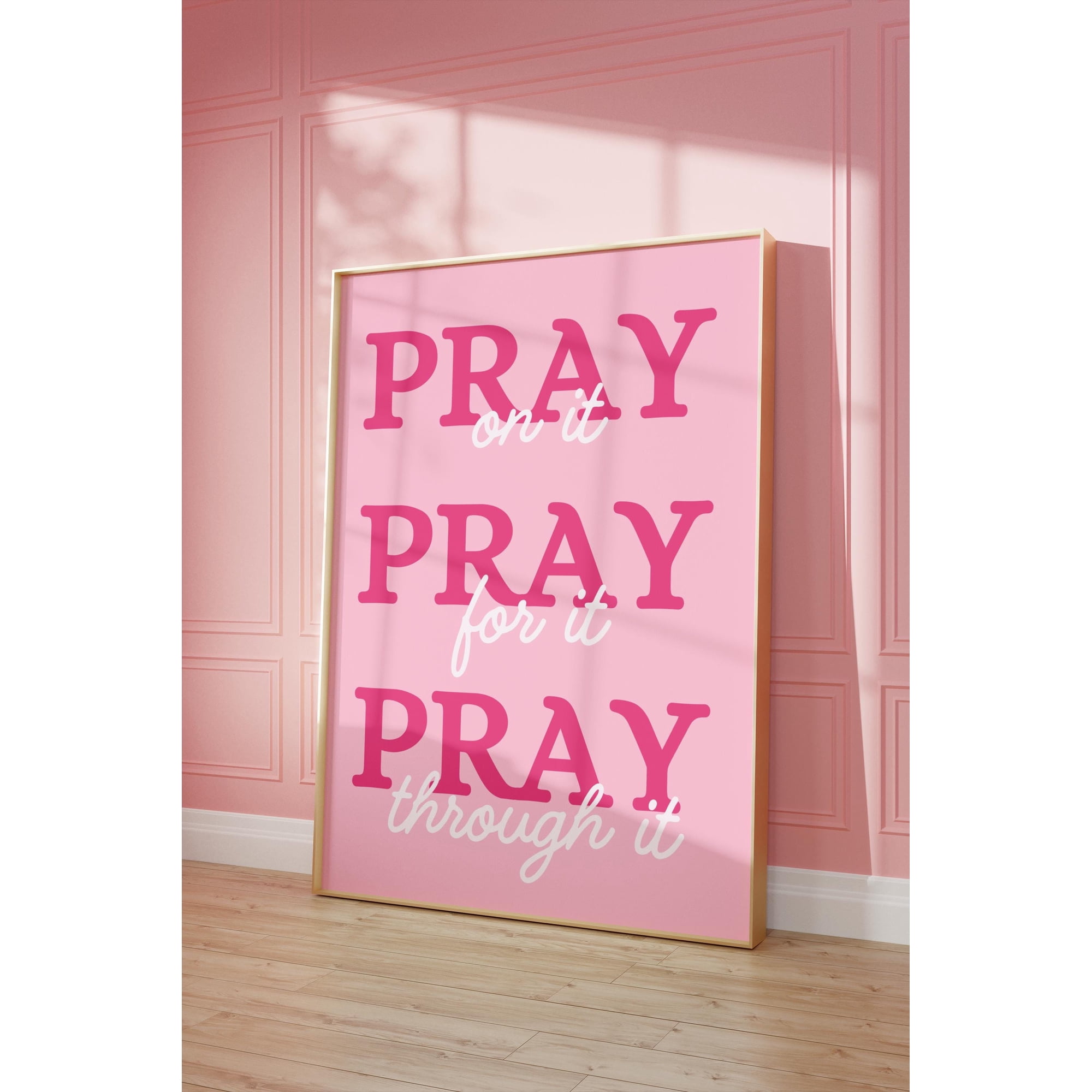 Pray On It Pink Poster Christian Wall Art Pink Room Decor God Poster, Poster Only