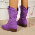 thumbnail image 7 of Rokment Women's Wide Mid Calf Cowboy Boots Fashion Casual Suede Embroidered Pointed Toe Chunky Block Heel Slip on Western Cowgirl Tall Boots for Women Purple Size 9, 7 of 7
