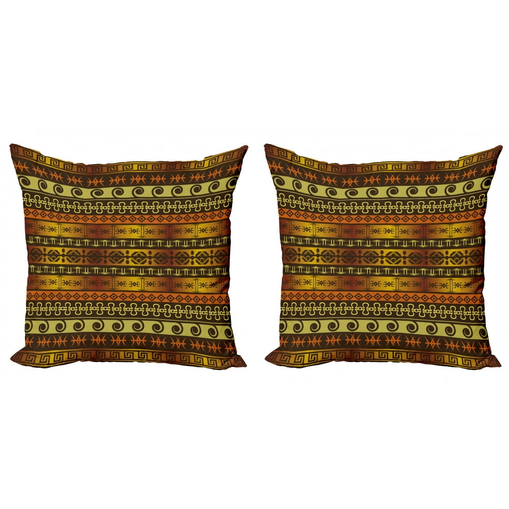 Primitive Throw Pillow Cushion Cover Pack of 2, Indigenous Geometric ...