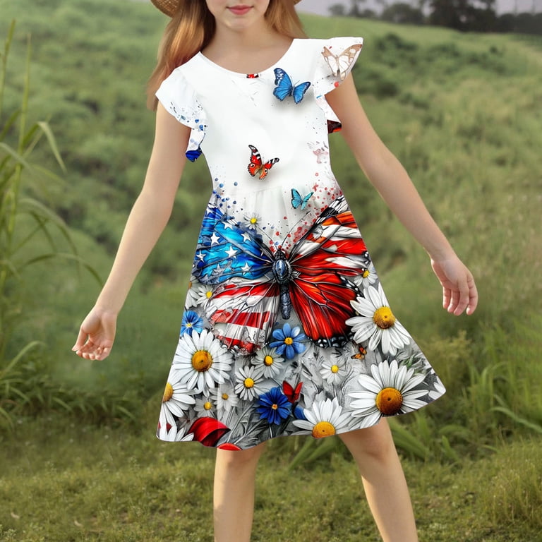 dress 95 polyester 5 spandex Girls Casual Everyday Stretchy Breathable Dress Multicolor 95% Polyester 5%  Spandex Sizes 120 130 140 150 160,Size 5-6 T