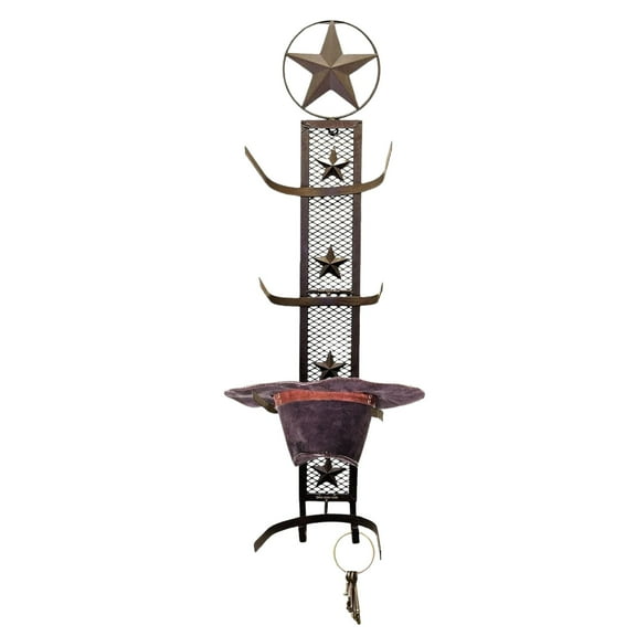 Metal Star 4 Cowboy Hat Rack Fold-Up Wall Hanging Decoration Rustic Western Style - Rustic Metal Cowboy Hat Display Organizer on Wall Mount