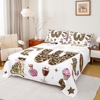 Feelyou Initial W Twin Sheet Sets, A-Z Monogrammed Cheetah Print Bedding, 3 Pieces