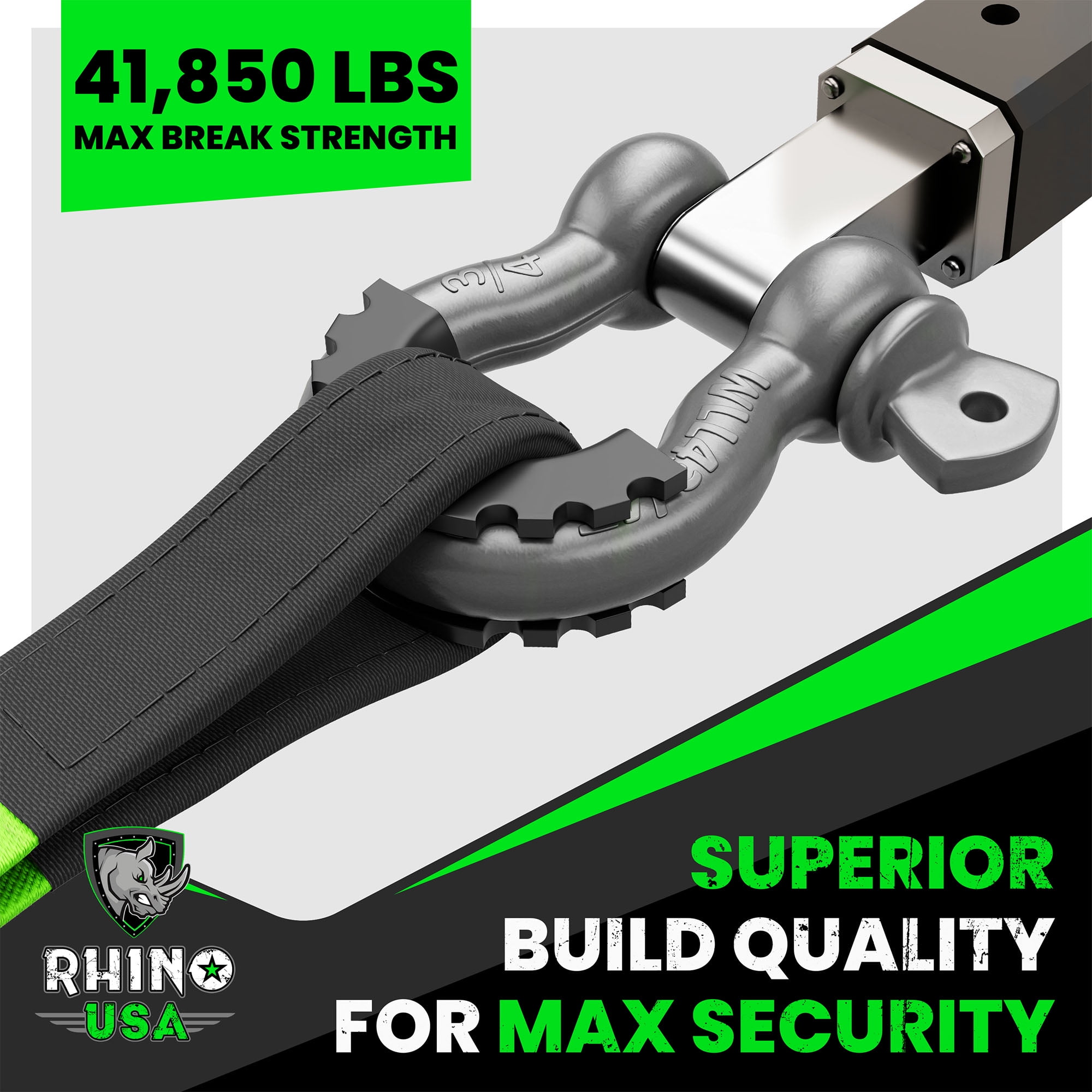 Rhino USA D Ring Shackles (2pc) - 41,850lb Break Strength - 3/4" Clevis Shackle w/ 7/8 Pin (Silver)