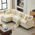 thumbnail image 6 of 112.2" Modular Sectional Sofa, 3 Seater Chenille Fabric Comfy Cloud Couches with Throw Pillows & 1/2 Movable Ottoman, L/U Shaped Couch for Living Room, Bedroom and Apartment, Beige/Light Brown, 6 of 11