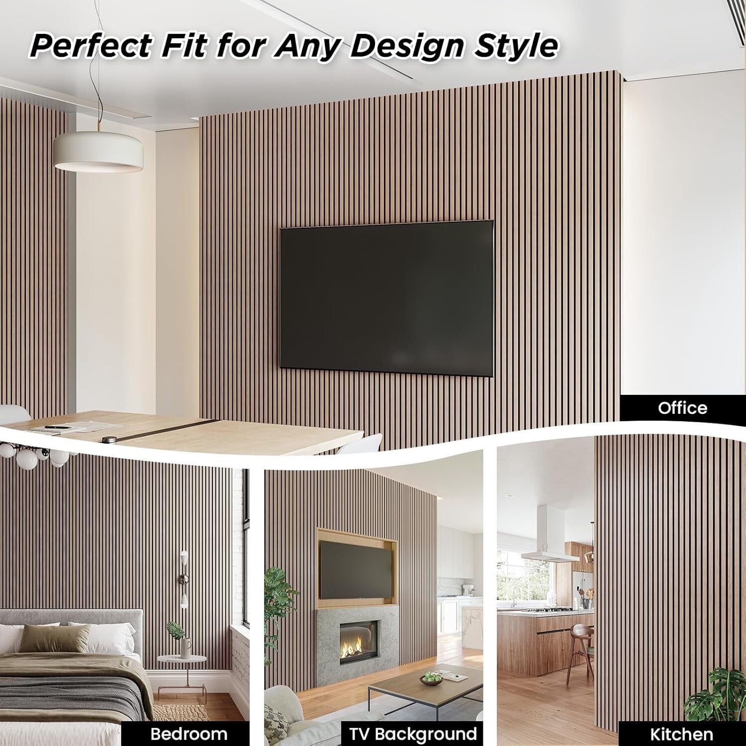 Easy4Home 2Pcs Acoustic Wood Slat Wall Panels 106"x20.5" Soundproof 3D Fluted Decorative Panels, Walnut