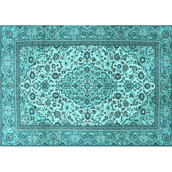 Ahgly Company Indoor Rectangle Medallion Light Blue Traditional Area Rugs, 5' x 8'