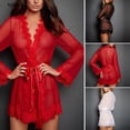 thumbnail image 3 of Tutuche 1Set Women Lace Sleepwear Robe Bathrobe Sexy Lingerie G-String Babydoll Gown MXpangjing, 3 of 4