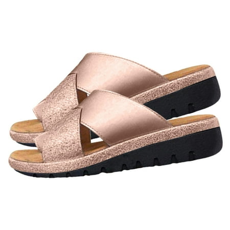 

Womens Fashion Orthotic Slides Ladies Lightweight Athletic Yoga Mat Sandals Slip On Thick Cushion Slippers Sandals For Comfortable Walk 35 Champagne