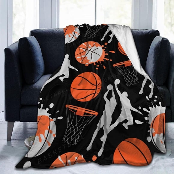 Sport Basketball Pattern Throw Blanket Ultra Soft Warm All Season Decorative Fleece Blankets for Bed Chair Car Sofa Couch Bedroom 50"x60"
