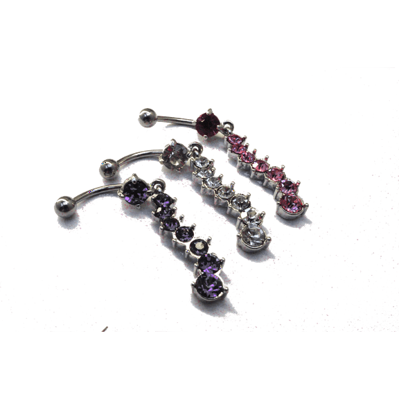 Diamond Line Dangle Belly Ring 14G (1.6MM) #19 (Pink)