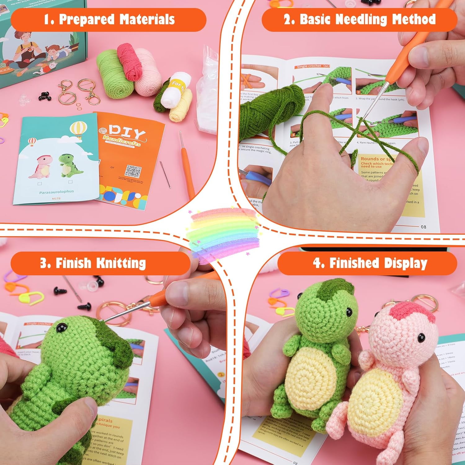 Wiher Crochet Kit for Beginners, 2PCS Ankylosaur Crochet Animal Kit, Knitting Kit for Adult Kids with Step-by-Step Video Tutorials, Instructions, Yarns, Hook and Accessories