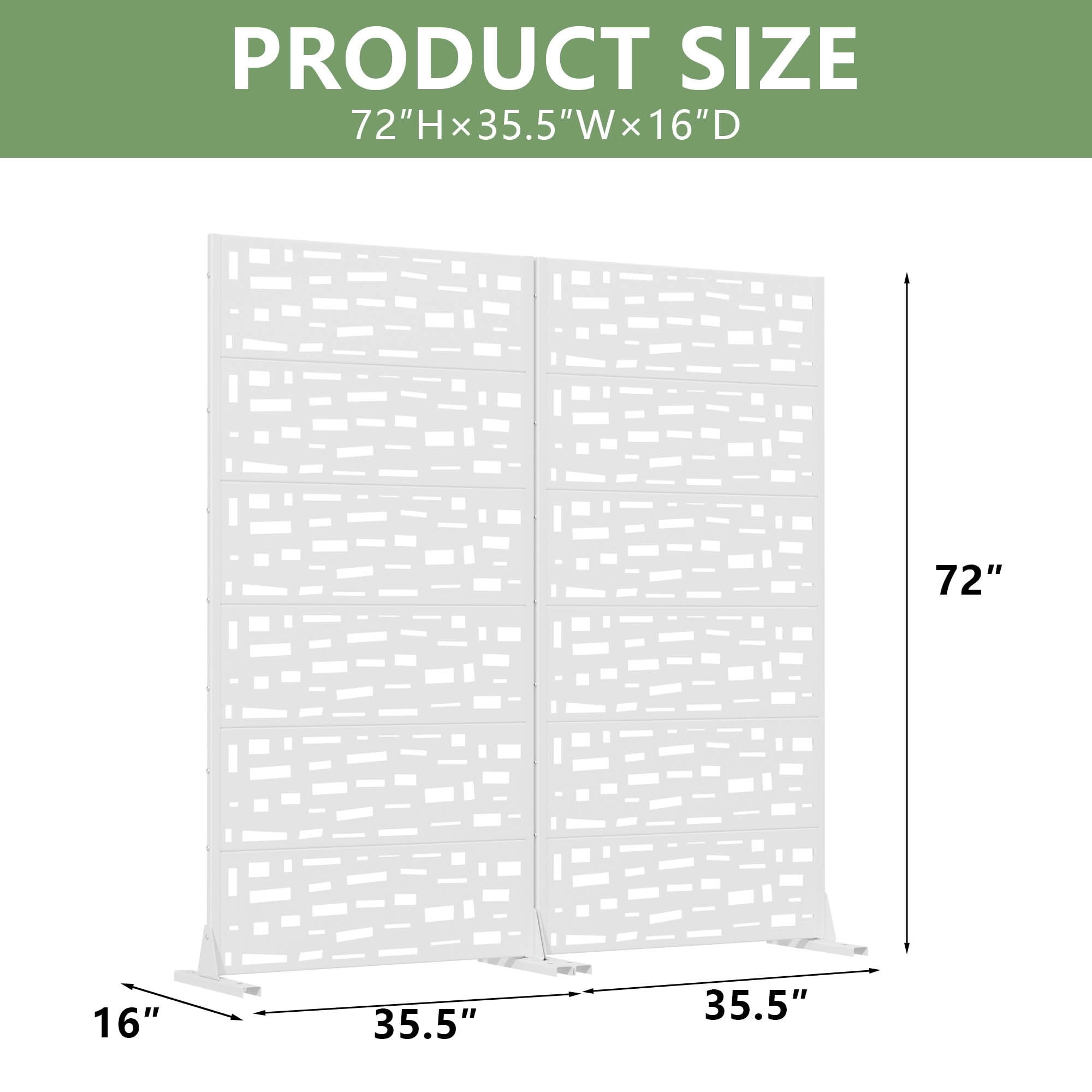 MAYEERTY 72X35" Metal Outdoor White Privacy Screen for Backyard & Garden, 6 Piece Set, Double‑sided Installation