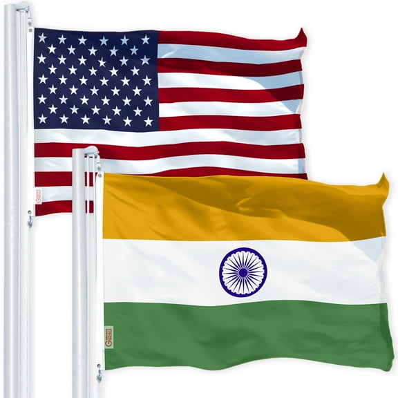 G128 Combo Pack: USA American Flag 3x5 Ft 150D Printed Stars & India Flag 3x5 Ft 150D Printed