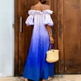 thumbnail image 4 of Tauxra Off The Shoulder Ruffle Maxi Dress for Women, Flowy Gradient Long Dress with Puff Sleeve, Loose Boho Beach Vacation Dress, Summer Short Sleeve Formal Evening Gown, 4 of 9