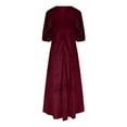 thumbnail image 5 of fartey Womens Plus Size Velvet Dresses Tunic Comfy Lace 3/4 Length Sleeves Sundress Elegant Flared Swing Square Neck Dresses High Low Hem Wedding Guest Evening Dress, L-5XL, 5 of 6