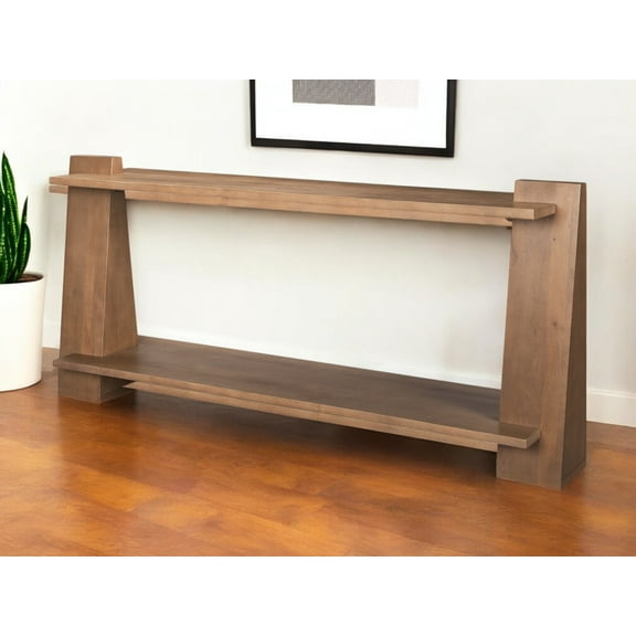 HomeRoots 605656 67 in. Brown Solid Wood Solid Console Table with Shelf