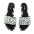 thumbnail image 4 of COM STAR Women's Shiny Pearls Flat Sandals Fashion Round Toe Open Toe Jewelry Slip On Shoes Slip In Rhinestone Glitter Slippers,Sizes 6-10, 4 of 6