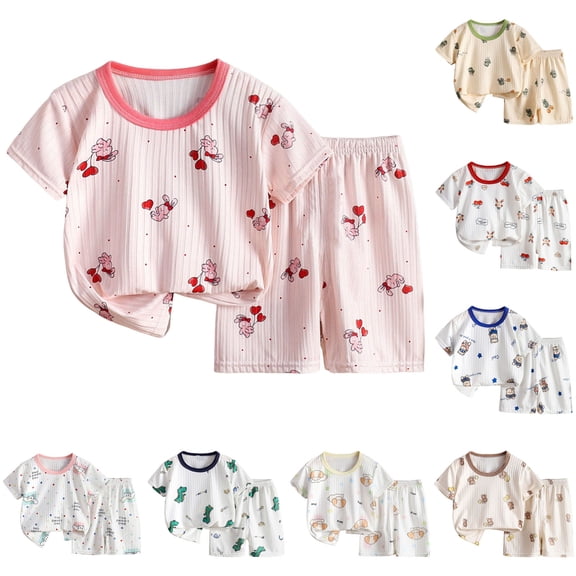 felwors Two Piece Short Sleeve Toddler Pajamas PJ Sets for Boys and Girls - Adorable Pattern Summer Pajamas Shorts to Keep Cool While Sleeping, Size 12 Months to 5T (2-3 Years,Light Pink)