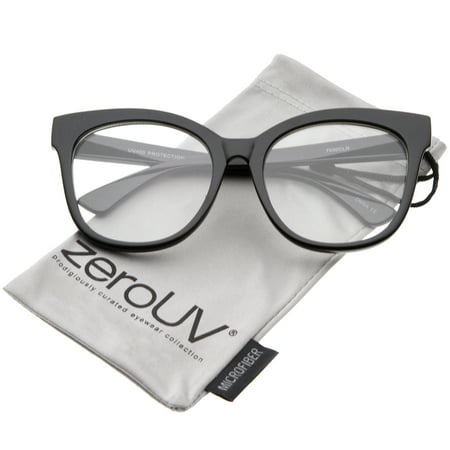 zeroUV - Women's Horn Rimmed Clear Flat Lens Oversize Cat Eye Glasses 57mm (Black / Clear) - 57mm