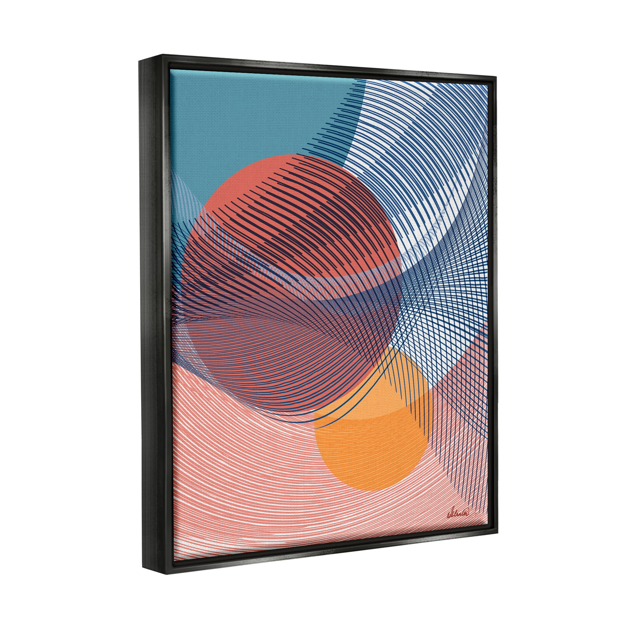 Stupell Industries Patterned Circular Shapes Abstract Painting Black Floater Framed Canvas Art Print Wall Art, 25 x 31