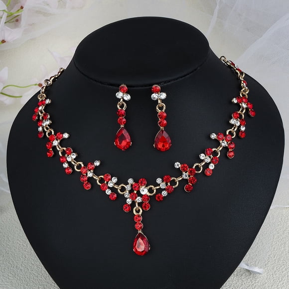 Xiao Hua Conjunto de joyas nupciales con cristales en forma de lágrima para mujer, collar, pendientes y boda - A20