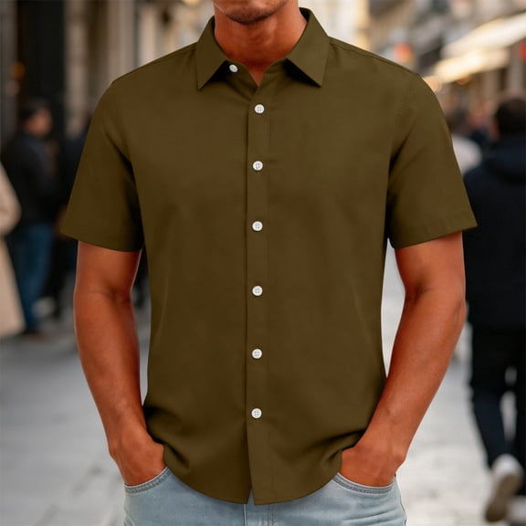 Men's Stretch Wrinkle-Free Soft Slim Fit Dress Shirts Short Sleeve Formal Wedding Business Casual Button Down Shirt,2XL