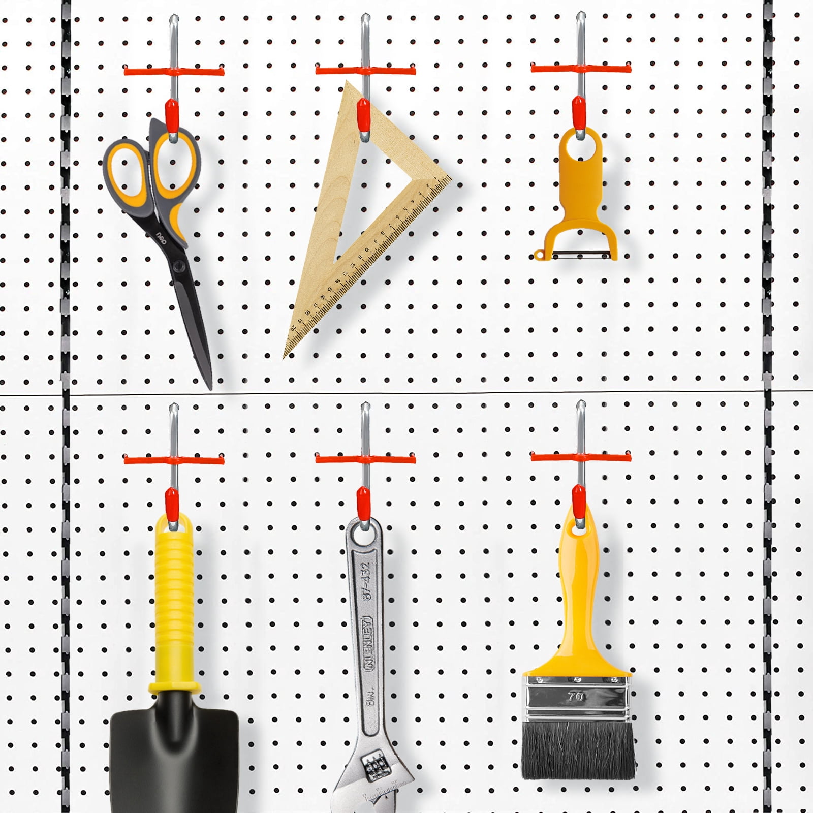 DAANXW 1/4" Extra Thick Steel Pegboard Hooks, Pegboard Hooks for Hanging Storage(60 Piece J Hook)(Red)