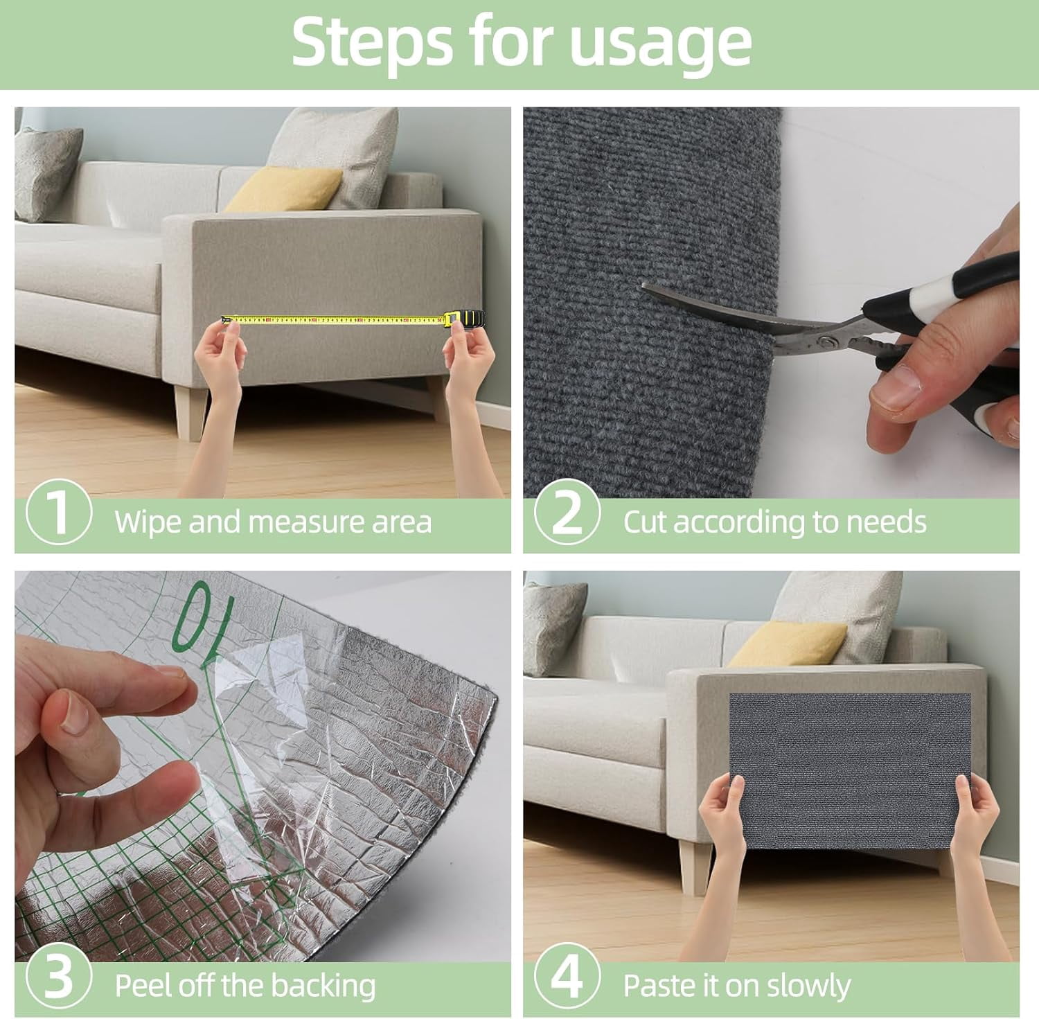 Extra-Large Cat Scratch Mat, Trimmable & Adhesive Cat Scratching Pad, Cat Wall Climbing Scratch Mat Furniture Couch Protection, 78.7"x15.8"