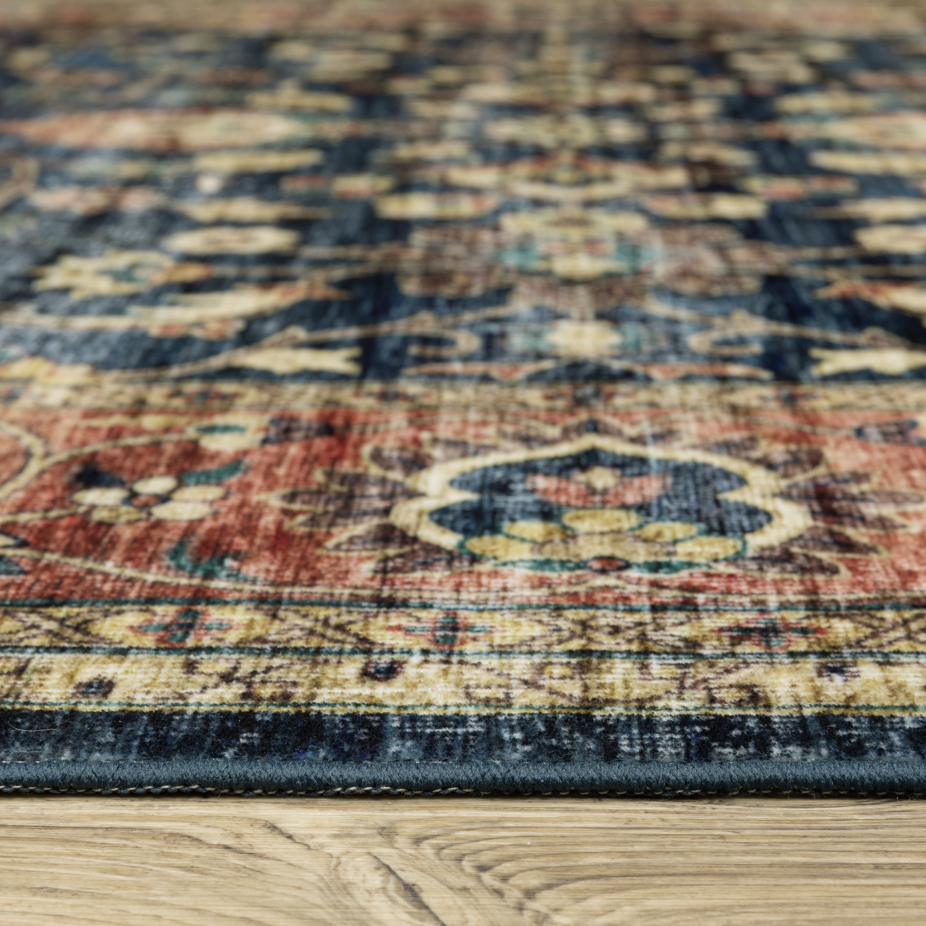 Avalon Home Sebastian Vintage Bordered Blue/ Rust Washable Indoor Area Rug