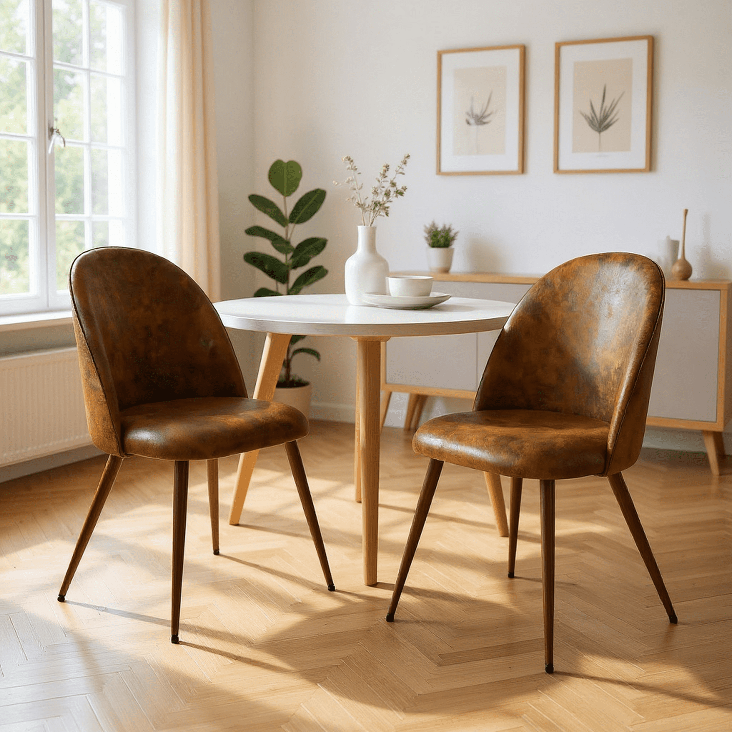 Homy Casa Set of 2 Modern Fabric Dining Chairs with Walnut Finish Metal Legs for Kitchen, Dining Room, and Breakfast Nook