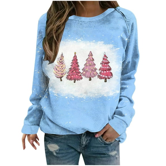 Dyegold Womens Christmas Shirts Fall Ugly Casual Shirts Deals Holiday Xmas Teen Girls Clothes Funny Graphic Ladies Sweatshirt Cute Plus Size Long Sleeve Pullover Tops Hoodies Xmas Tree Clothes