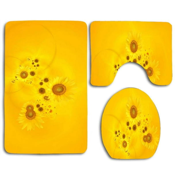 GOHAO Bright Yellow Sunflowers 3 Piece Bathroom Rugs Set Bath Rug