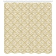 thumbnail image 3 of Damask Shower Curtain, Vintage and Style Soft Pastel Colored Pale Damask Figures on Coffee Background, Fabric Bathroom Set with Hooks, 69W X 84L Inches Extra Long, Tan and White, by Ambesonne, 3 of 3
